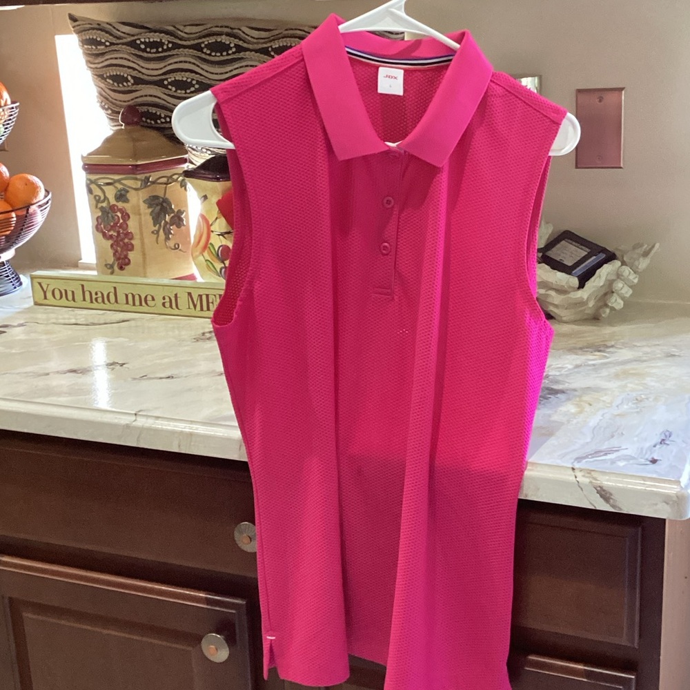 Vibrant Pink Sleeveless Polo Blouse
